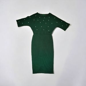 Shein Women's Long Sleeve Green Tea Length Dress Size Small